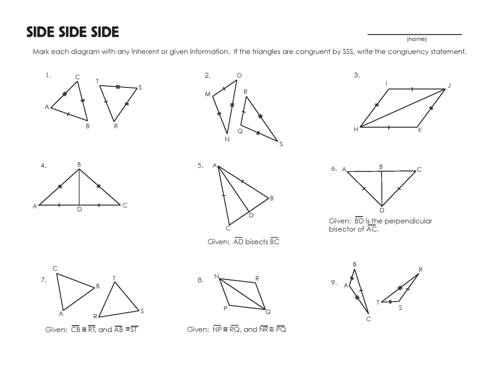 Congruent Triangles Worksheet Mrmillermath